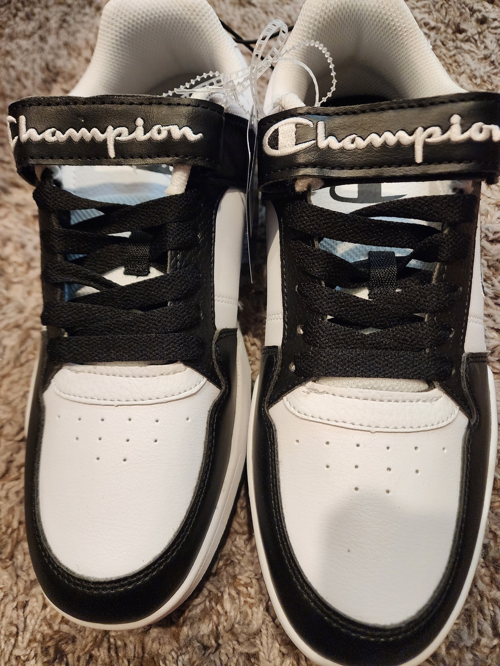 Champion Black and White Low-Top Sneakers with Logo Strap